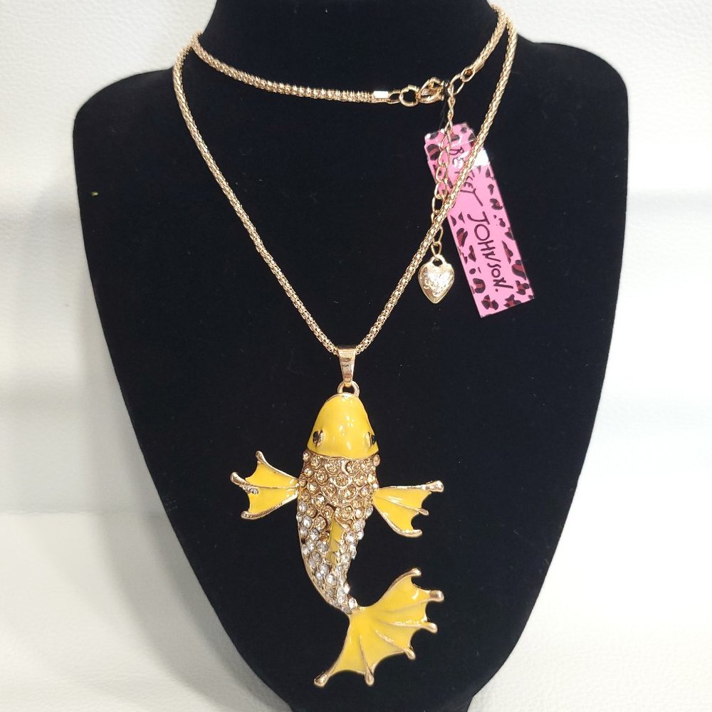 Betsey Johnson Enamel and Rhinestones Golden Fish Necklace